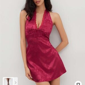 Cider Burgundy Satin halter neck dress